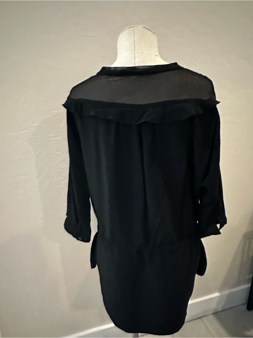 Black Drawstring Ruffle-Detail Blouse - Picture 3 of 4